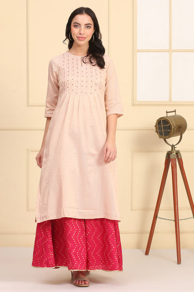 Pink Bead Embellished Chanderi Lurex Straight Kurta