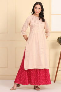 Pink Bead Embellished Chanderi Lurex Straight Kurta