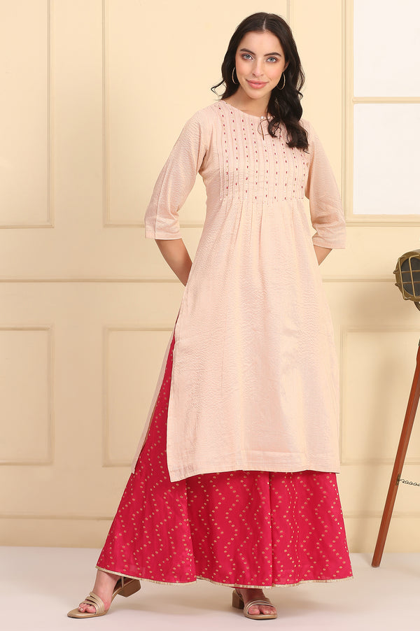 Pink Bead Embellished Chanderi Lurex Straight Kurta