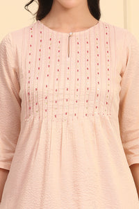 Pink Bead Embellished Chanderi Lurex Straight Kurta