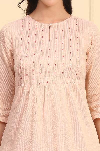 Pink Bead Embellished Chanderi Lurex Straight Kurta