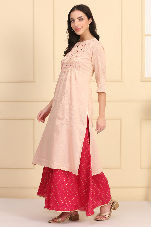 Pink Bead Embellished Chanderi Lurex Straight Kurta