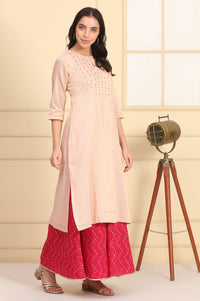 Pink Bead Embellished Chanderi Lurex Straight Kurta