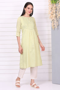 Green Beaded Straight Chanderi Lurex Kurta