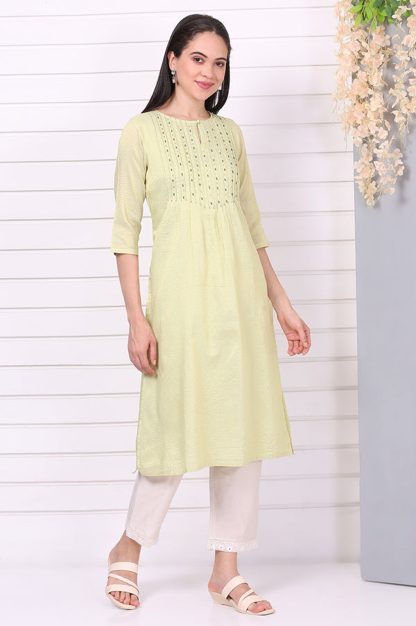 Green Beaded Straight Chanderi Lurex Kurta