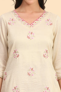 Cream Zari Embellished Straight Chanderi Lurex Kurta