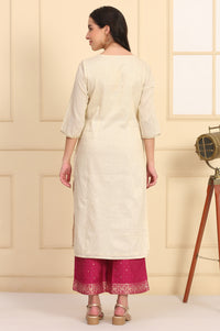 Cream Zari Embellished Straight Chanderi Lurex Kurta