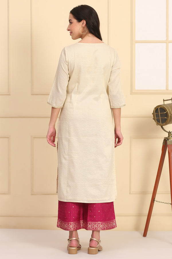 Cream Zari Embellished Straight Chanderi Lurex Kurta