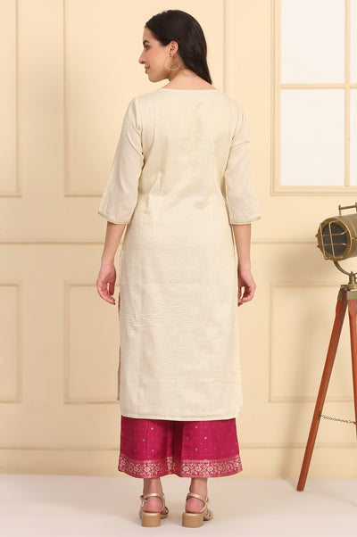 Cream Zari Embellished Straight Chanderi Lurex Kurta