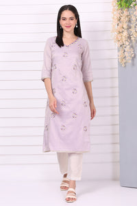 Purple Embroided Zari Straight Chanderi Lurex Purple Kurta
