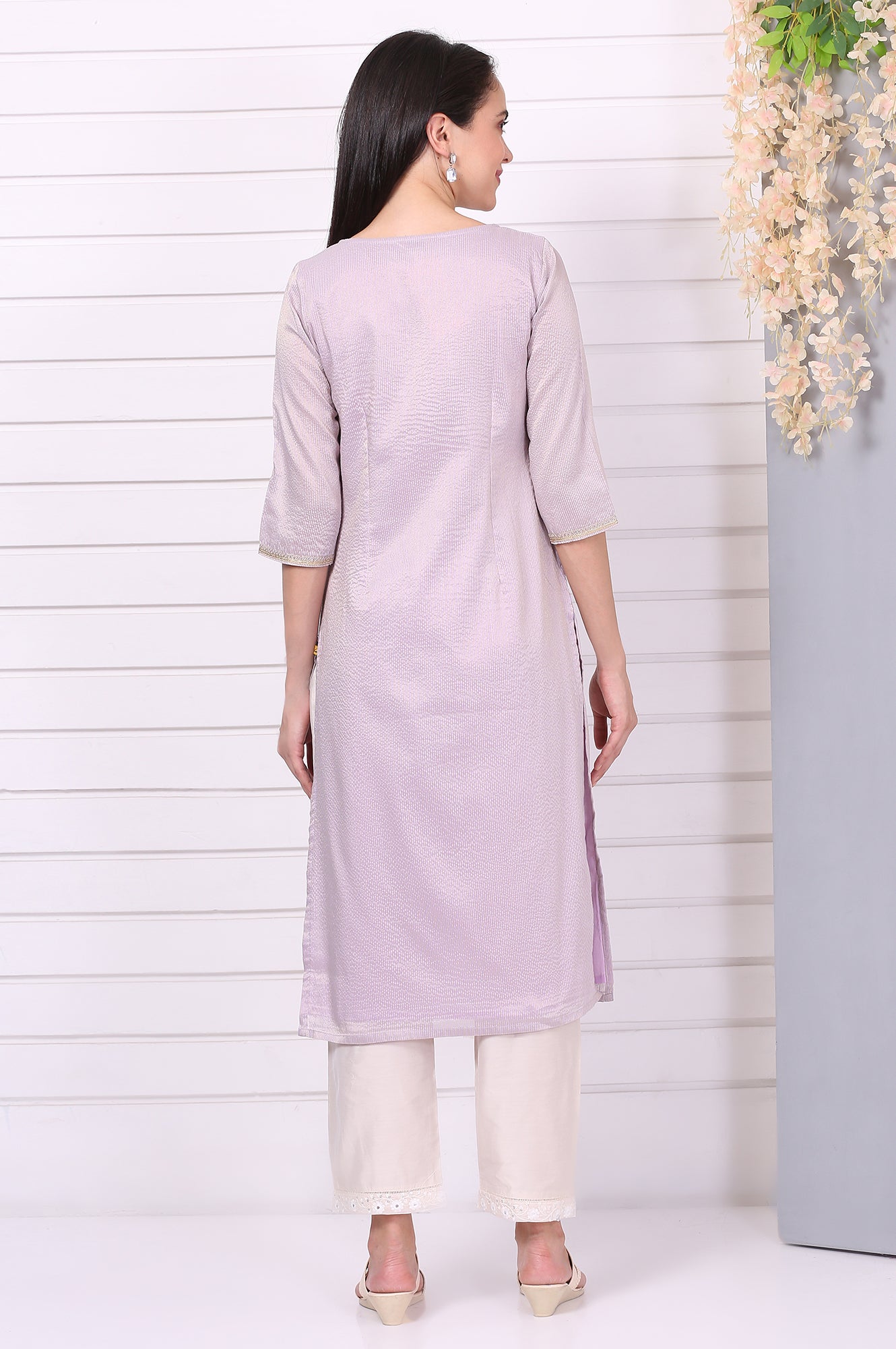 Purple Embroided Zari Straight Chanderi Lurex Purple Kurta