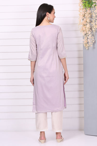 Purple Embroided Zari Straight Chanderi Lurex Purple Kurta