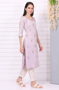 Purple Embroided Zari Straight Chanderi Lurex Purple Kurta