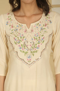 Cream Sequined Embroidered Straight Kurta