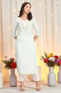 Mint Green Sequins Embellished Yoke Straight Festive Kurta