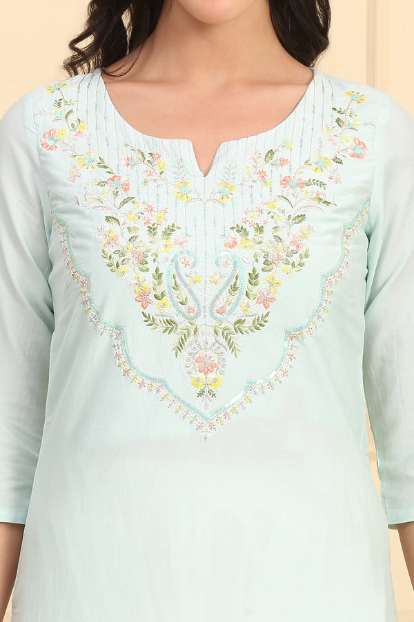 Mint Green Sequins Embellished Yoke Straight Festive Kurta
