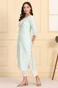 Mint Green Sequins Embellished Yoke Straight Festive Kurta