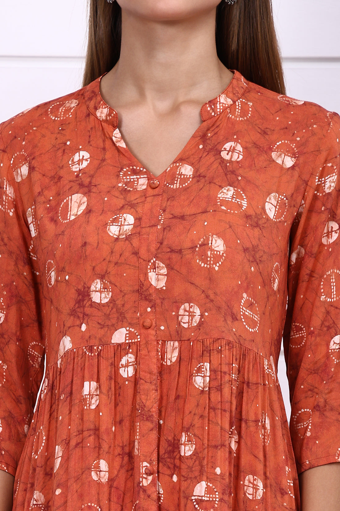 Orange Batik Printed Tiered Flared Dress