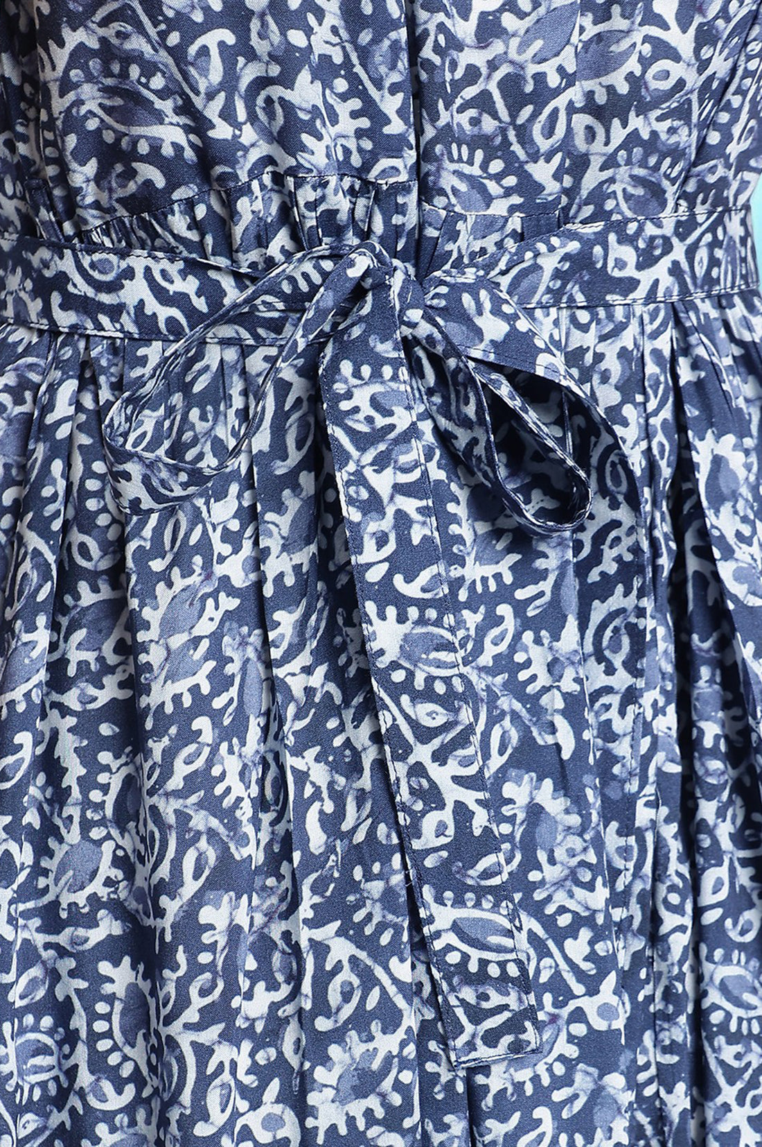 Blue Batik Printed Buttons Modal Flared Dress