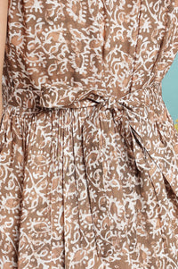 Brown Batik Printed Buttons Modal Flared Dress