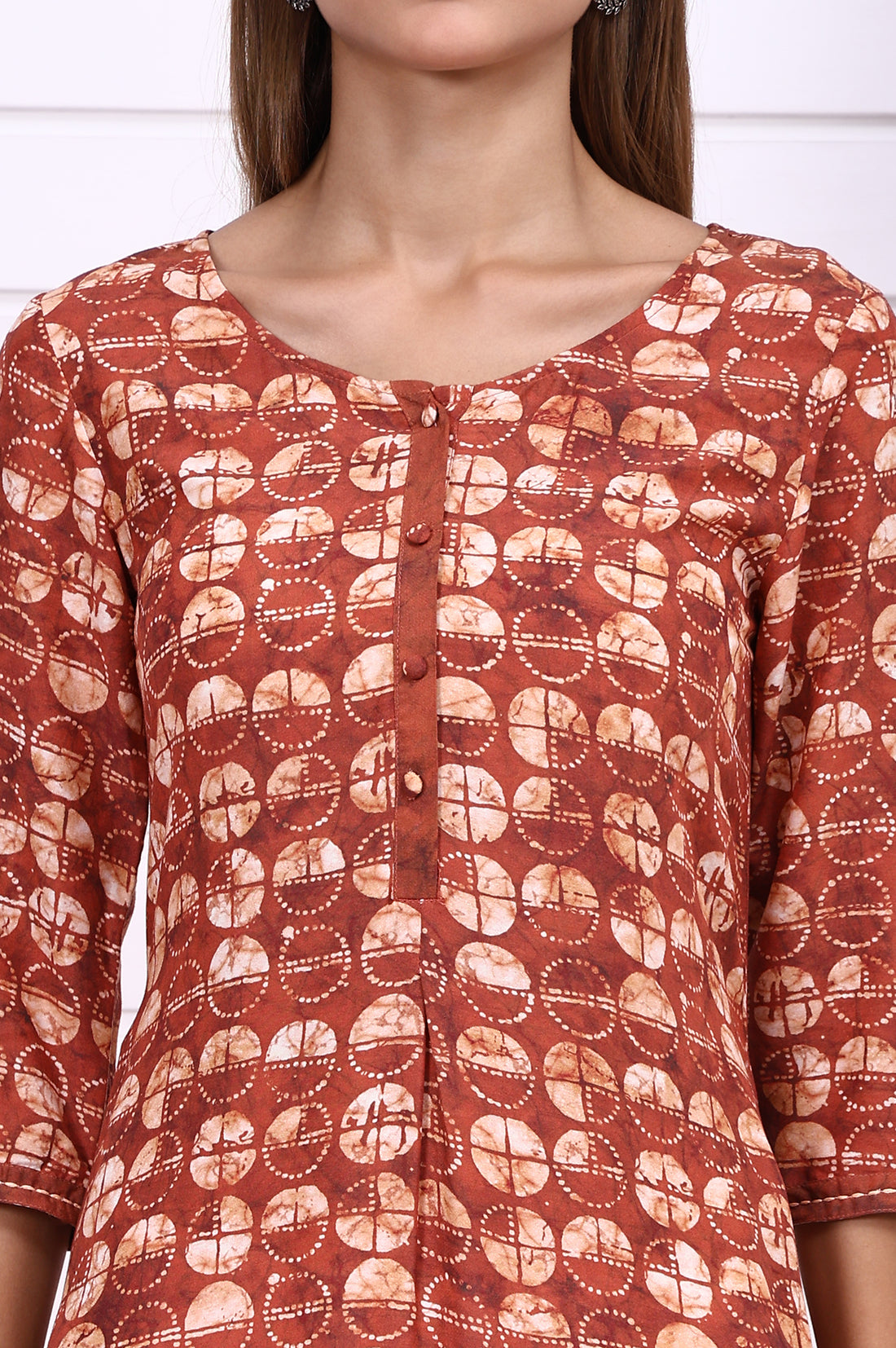 Orange Batik Printed Casual A-line Kurta