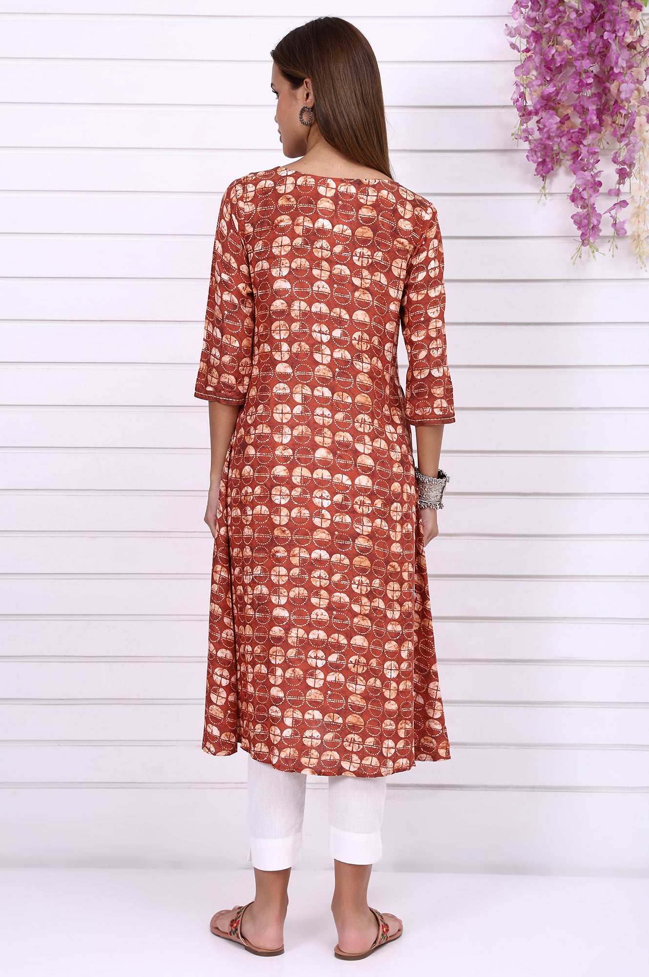 Orange Batik Printed Casual A-line Kurta