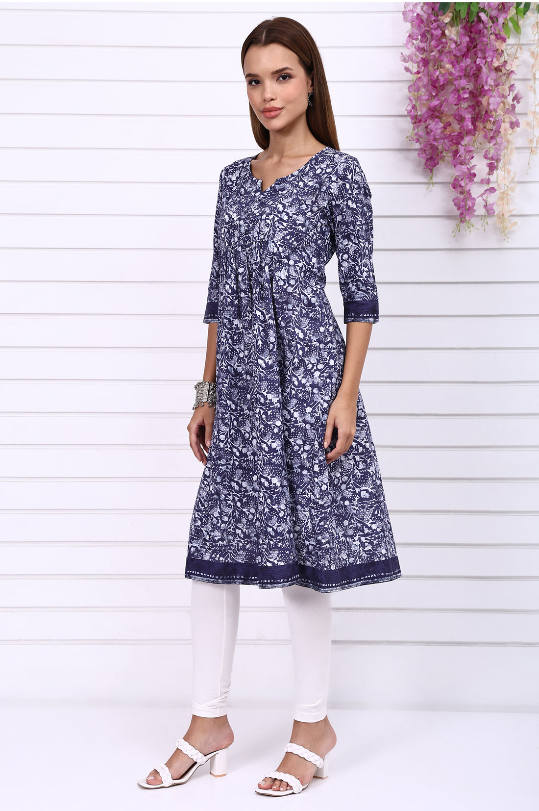 Blue Batik Printed Casual Flared Kurta