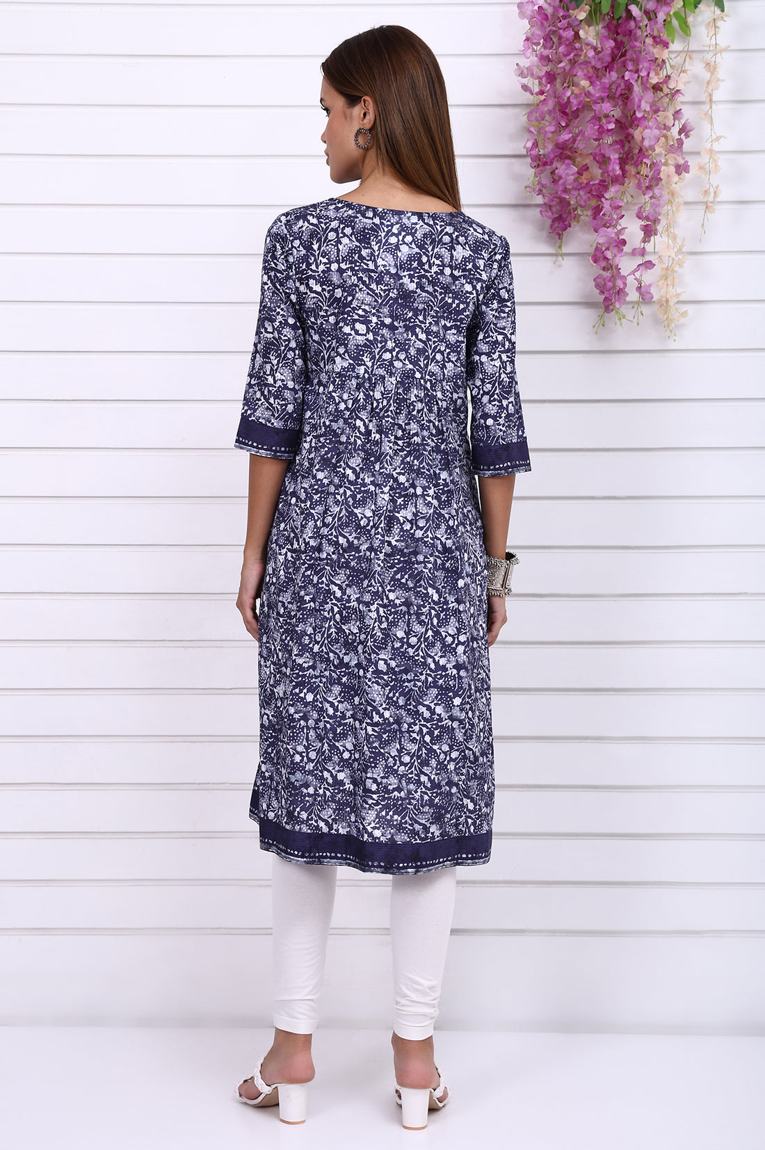 Blue Batik Printed Casual Flared Kurta