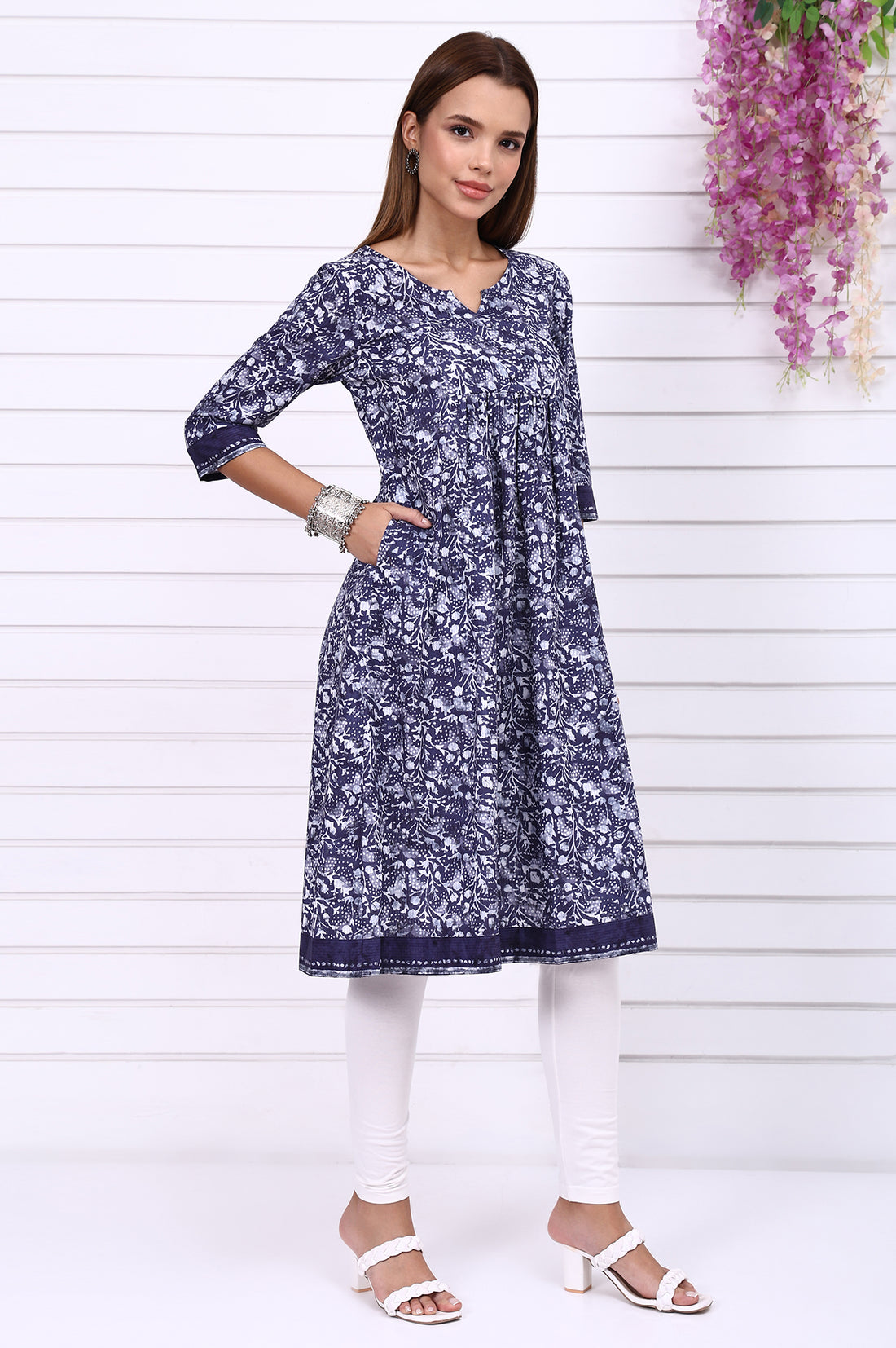 Blue Batik Printed Casual Flared Kurta