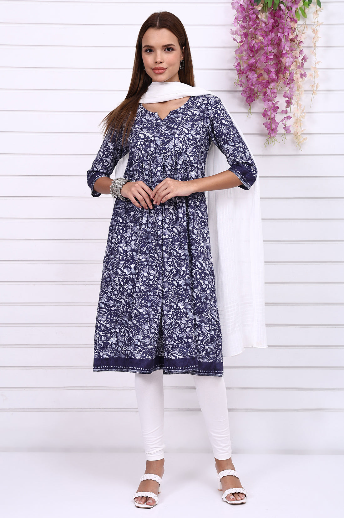 Blue Batik Printed Casual Flared Kurta