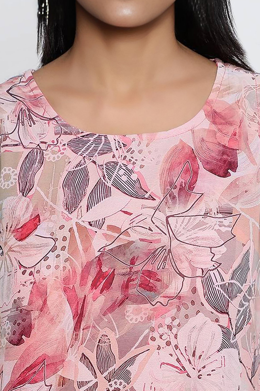 Shell Pink Digital Printed Georgette Circular Kurta