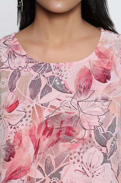 Shell Pink Digital Printed Georgette Circular Kurta