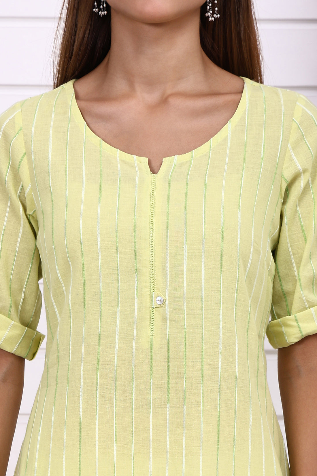 Lime Green Yarn Dyed Straight Kurta