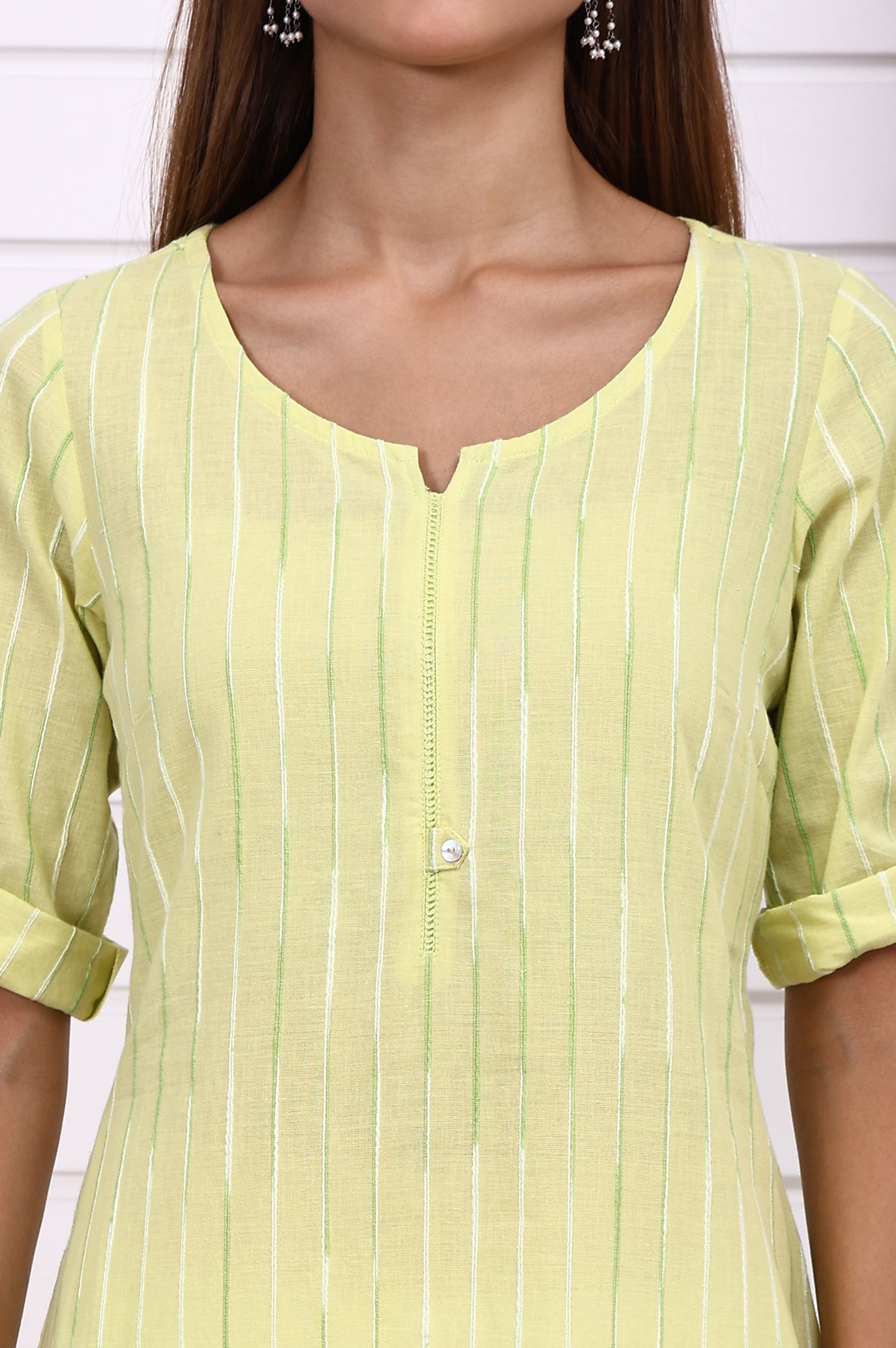 Lime Green Yarn Dyed Straight Kurta