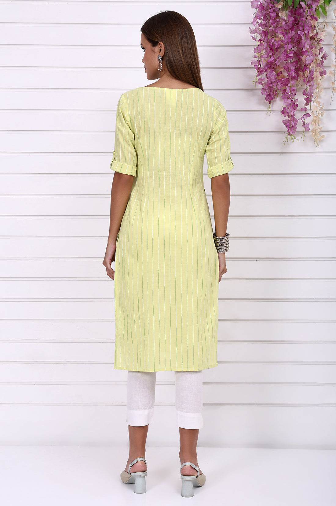 Lime Green Yarn Dyed Straight Kurta
