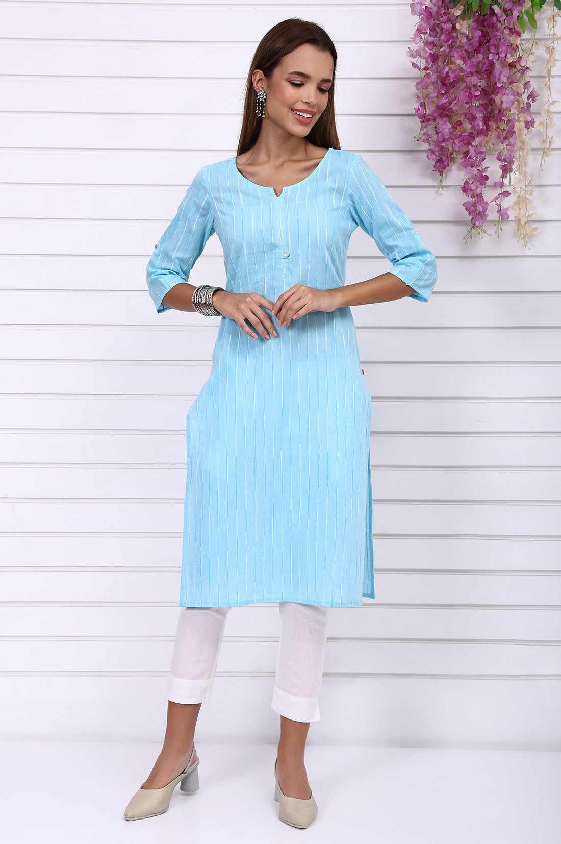 Blue Yarn Dyed Straight Kurta