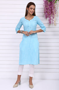 Blue Yarn Dyed Straight Kurta
