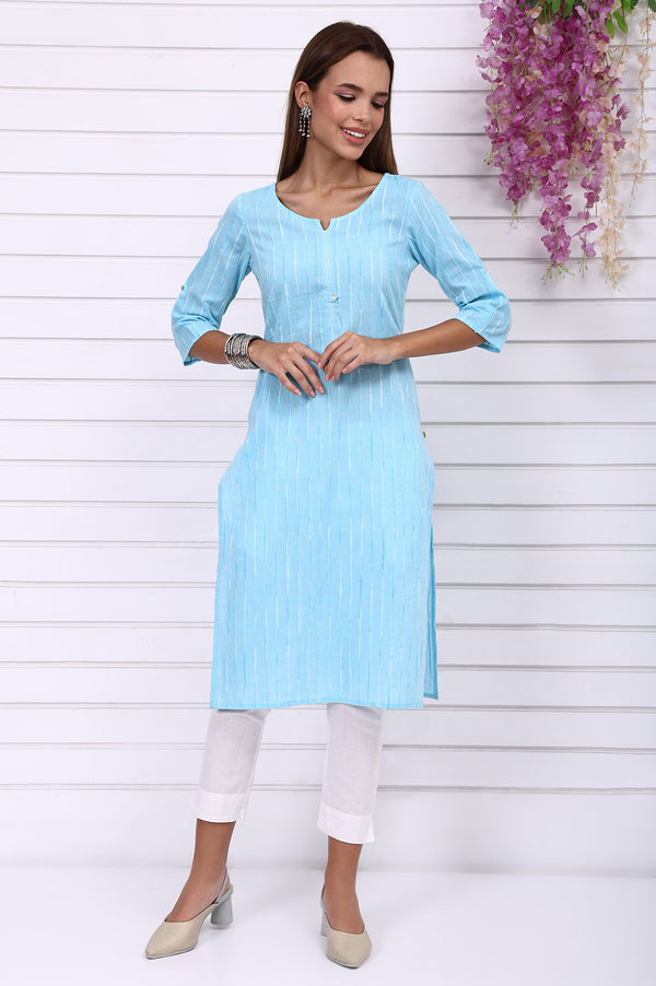 Blue Yarn Dyed Straight Kurta