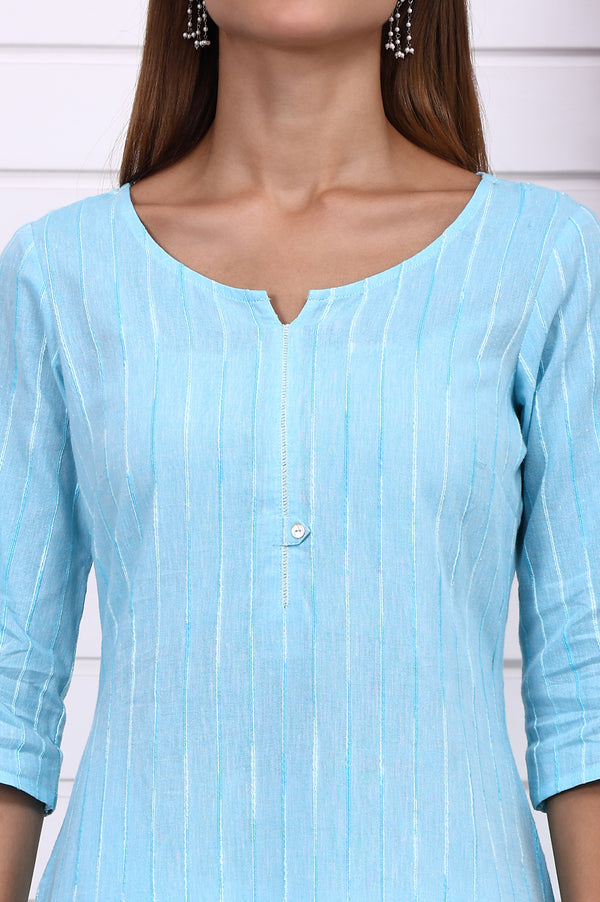 Blue Yarn Dyed Straight Kurta