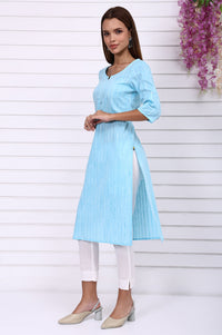 Blue Yarn Dyed Straight Kurta