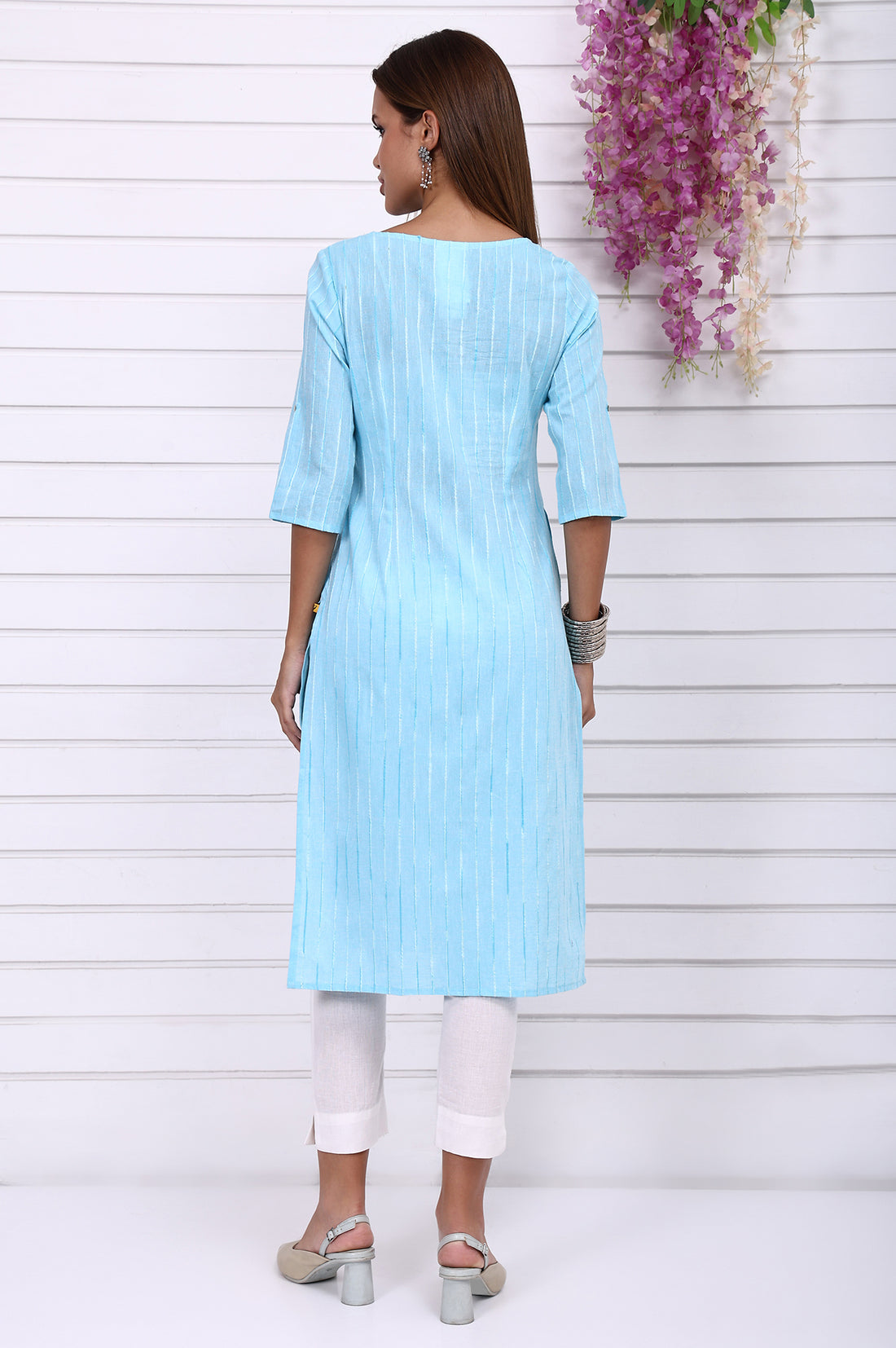Blue Yarn Dyed Straight Kurta