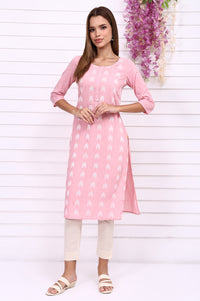 Pink Geometric Printed Rayon Straight Kurta