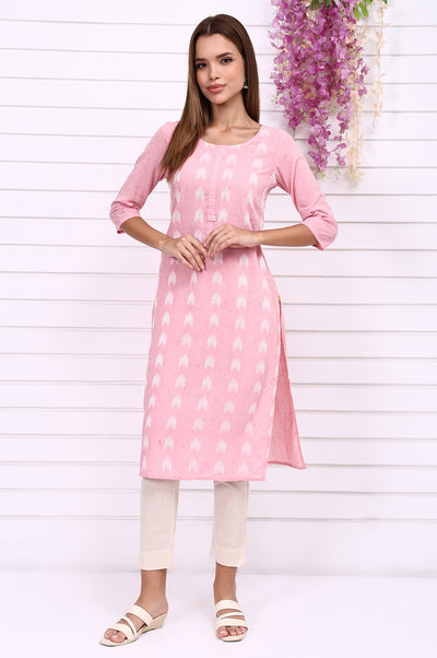 Pink Geometric Printed Rayon Straight Kurta