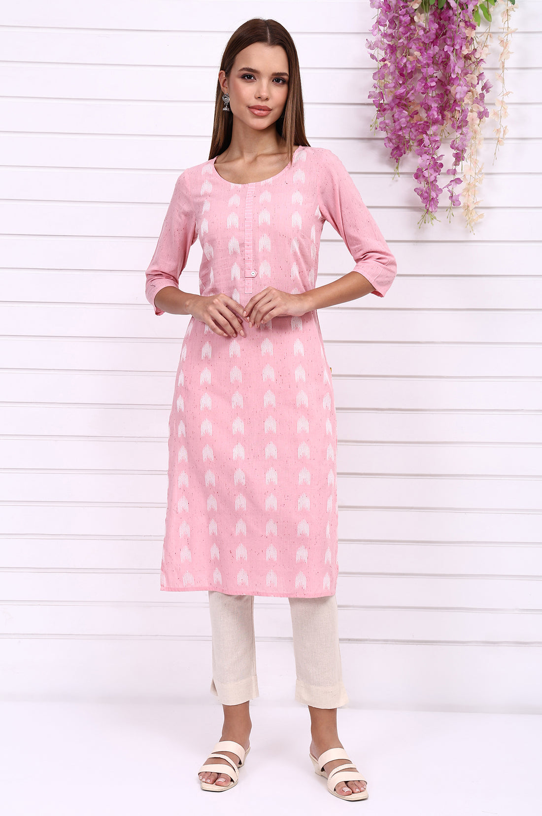 Pink Geometric Printed Rayon Straight Kurta