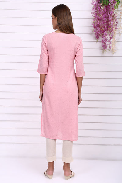 Pink Geometric Printed Rayon Straight Kurta