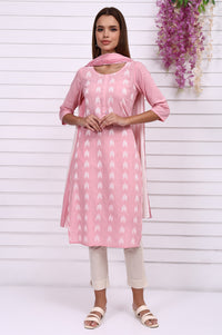 Pink Geometric Printed Rayon Straight Kurta