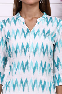 White Geometric Printed Cotton Rayon Straight Kurta
