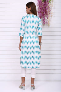 White Geometric Printed Cotton Rayon Straight Kurta