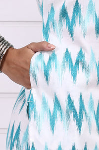 White Geometric Printed Cotton Rayon Straight Kurta