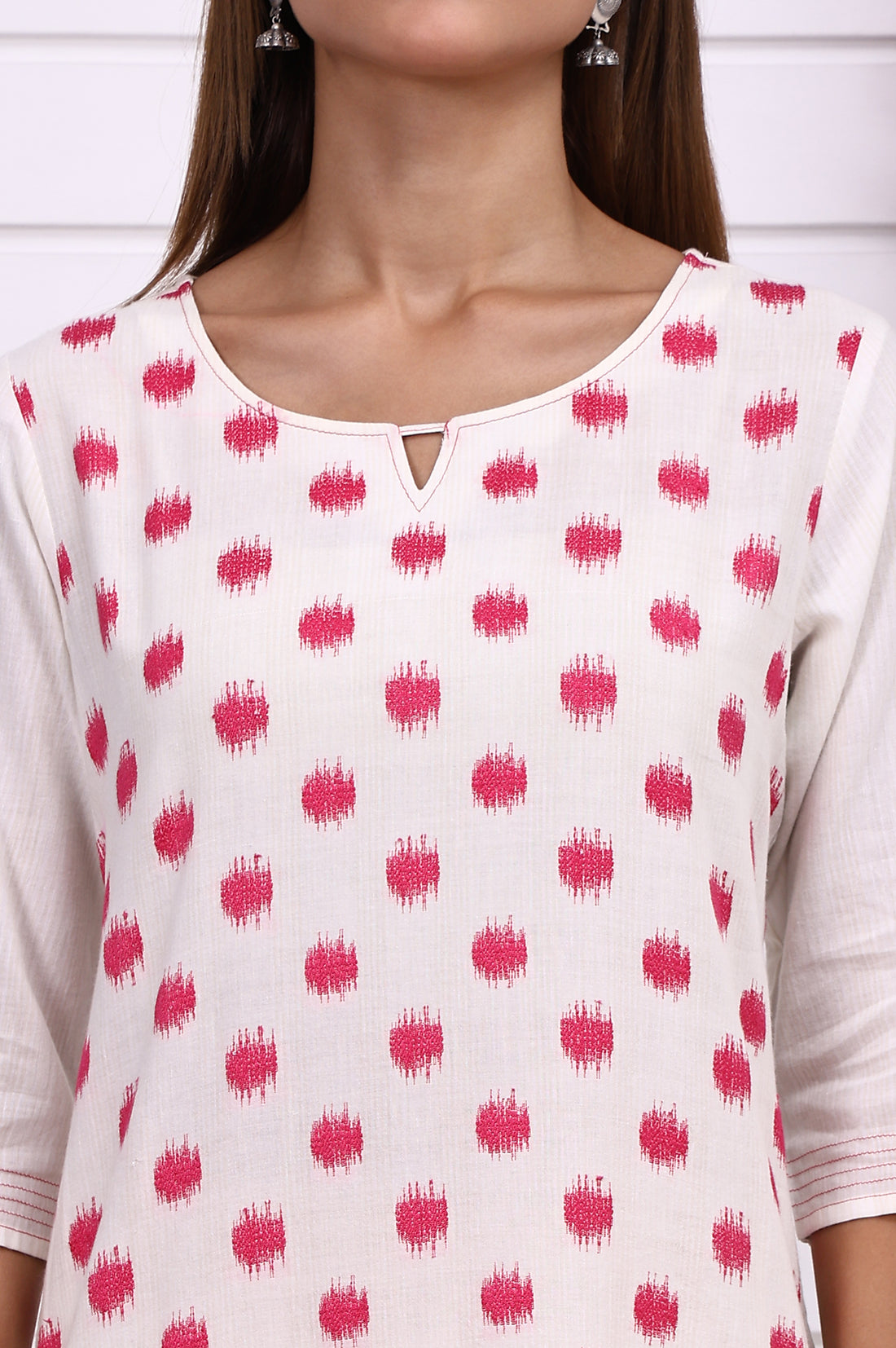 White Geometric Printed Cotton Rayon Straight Kurta